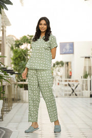 Sage Printed Pure Cotton Night suit