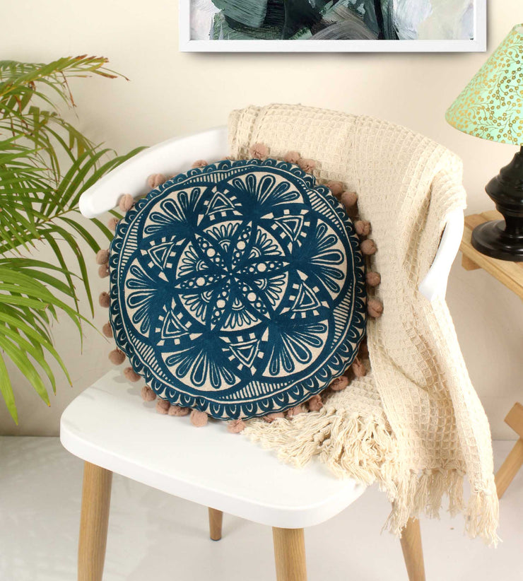 Royal Entwine Embroidery Round Cotton Cushion
