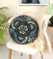 Royal Yantra Embroidery Round Cotton Cushion