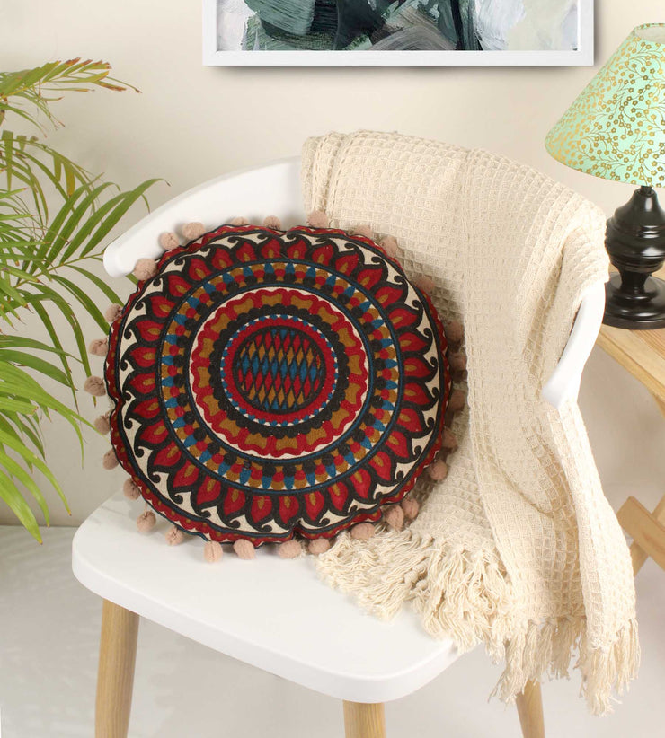 Helix Embroidery Round Cotton Cushion