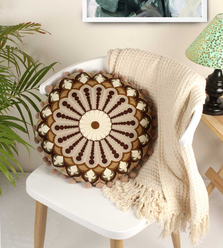 Hazel Helix Embroidery Round Cotton Cushion