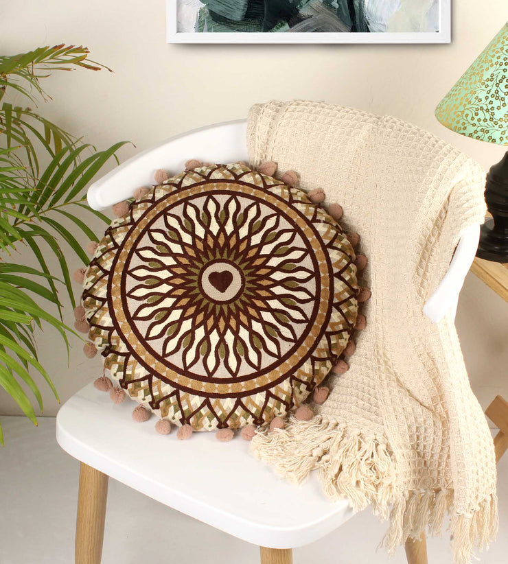 Hazel heart Embroidery Round Cotton Cushion