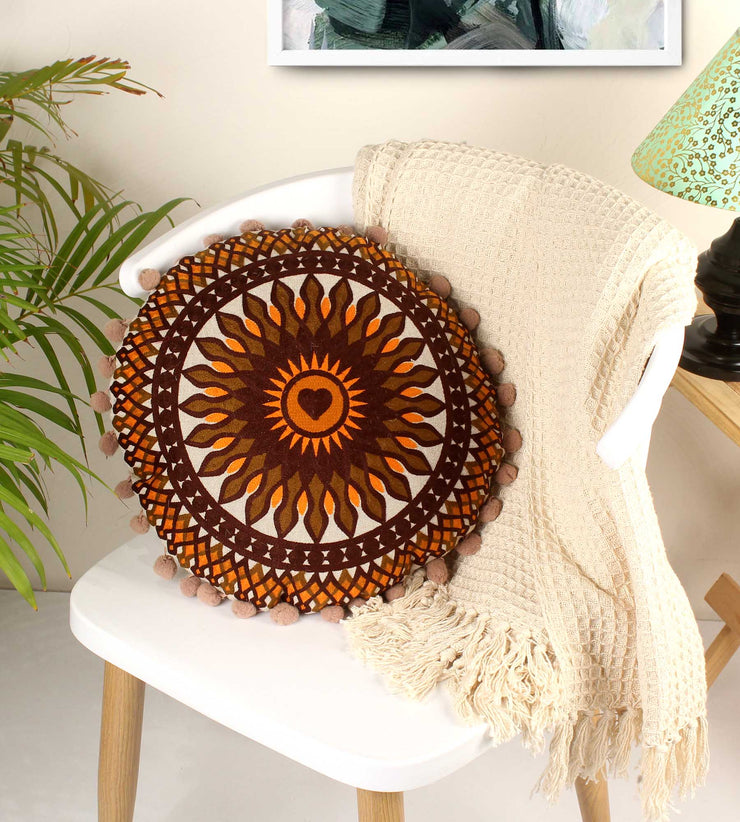 Floret Heart Embroidery Round Cotton Cushion