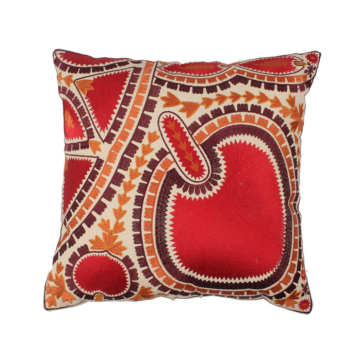 Red Embroidered Cotton Cushion Cover