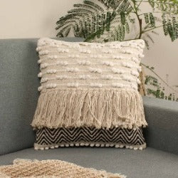 Beige Base Hand-made  Set of Two Cotton Cushion Covers