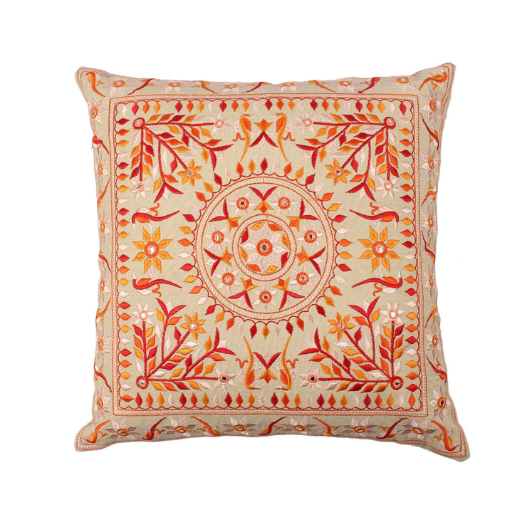 Hand Embroidered Cotton Multicolor Cushion Cover