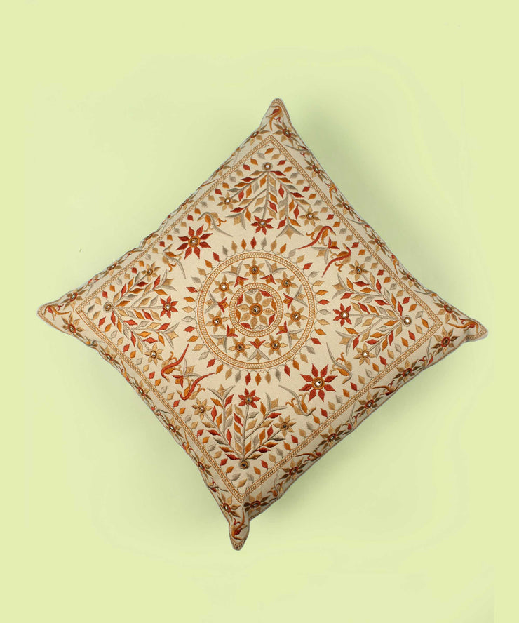 Set of 2 of Hand Embroidered Cotton Multicolor Cushion Cover