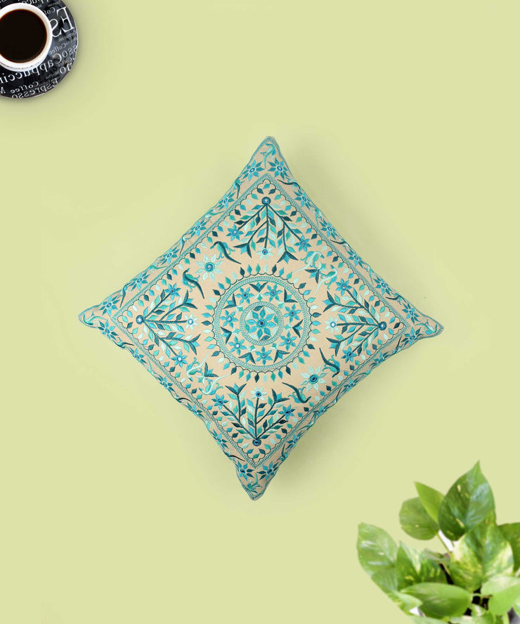 Multi-color Embroidered Cotton Cushion Cover