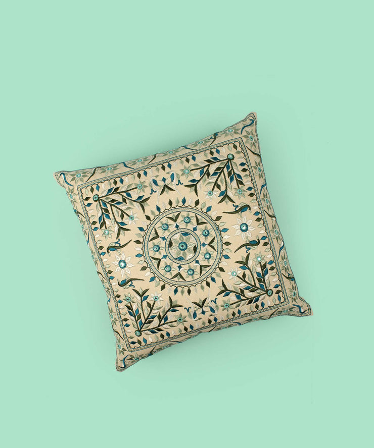 Multi-color Embroidered Cotton Cushion Cover