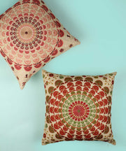 Set of 2 Multi-color Embroidered Cotton Cushion Cover