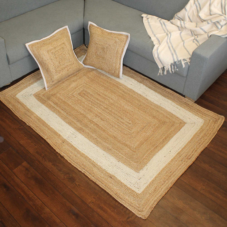 Hand-weaved Jute Rug with cushion cover set of 2