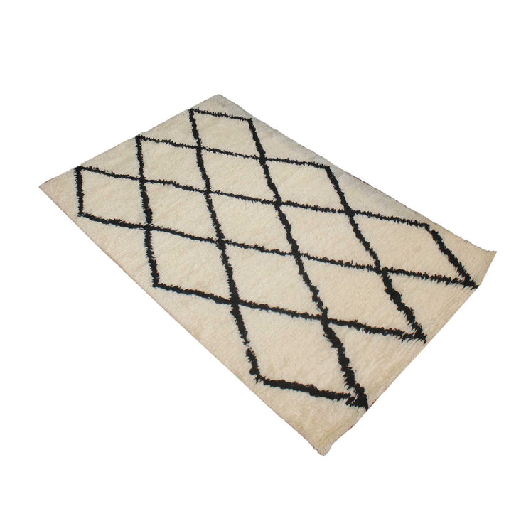 Hand-weave morocco Black-white In soft wool Rug