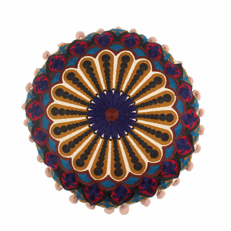 Majestic Embroidery Round Cotton Cushion