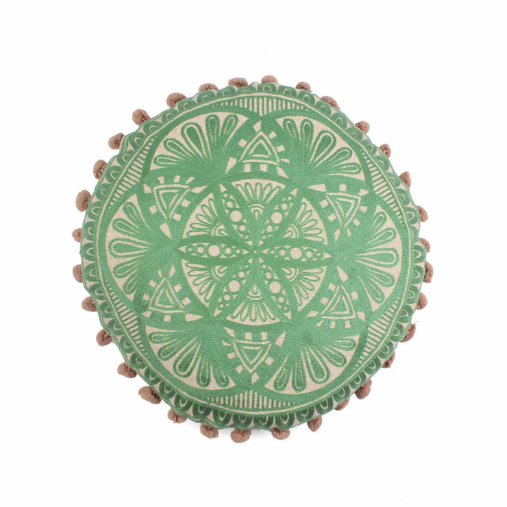 Jade Entwine Embroidery Round Cotton Cushion