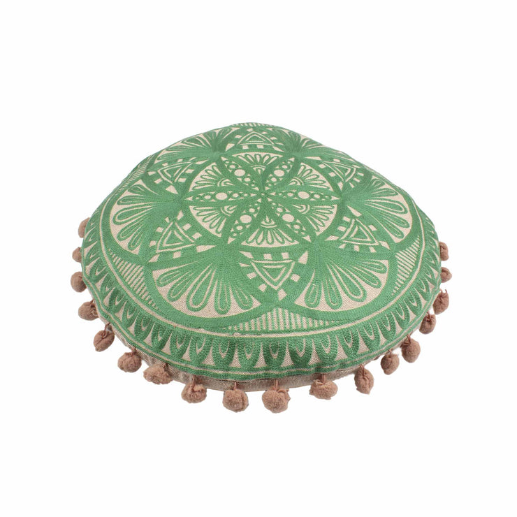 Jade Entwine Embroidery Round Cotton Cushion