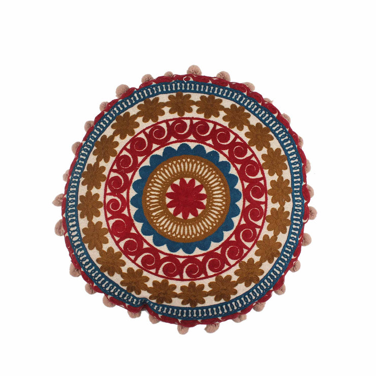 Jazzy Embroidery Round Cotton Cushion