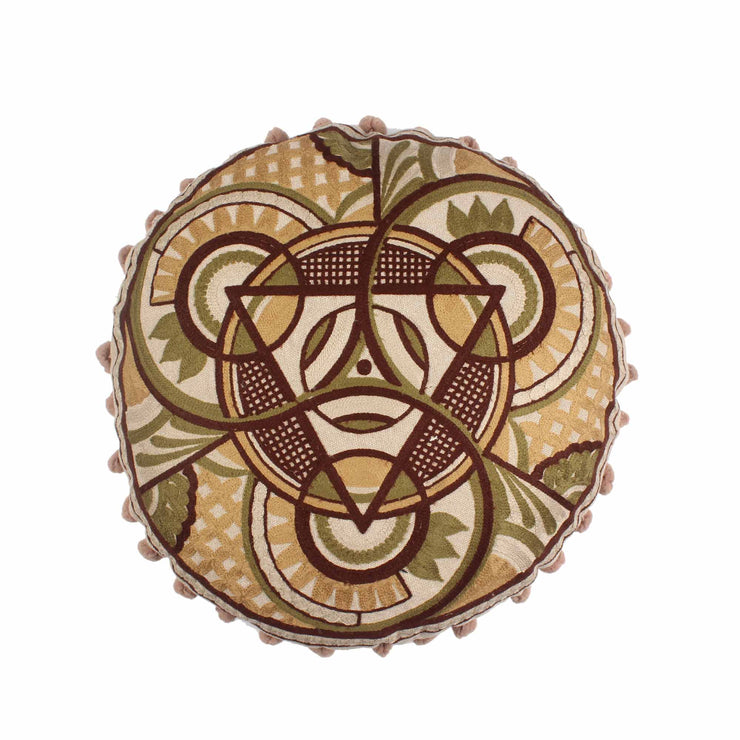 Brunette Embroidery Round Cotton Cushion