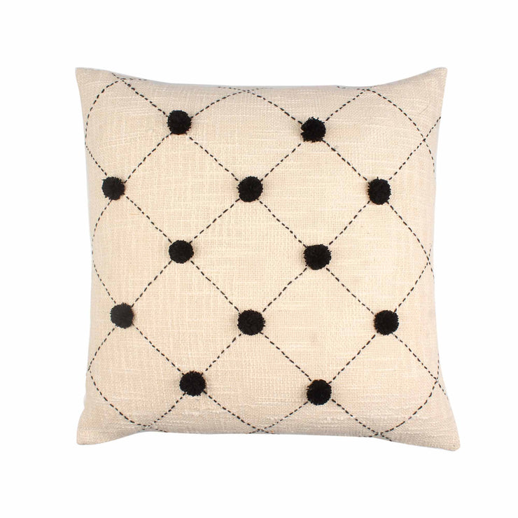 Off white pom-pom Hand-made Pure Cotton Cushion Cover