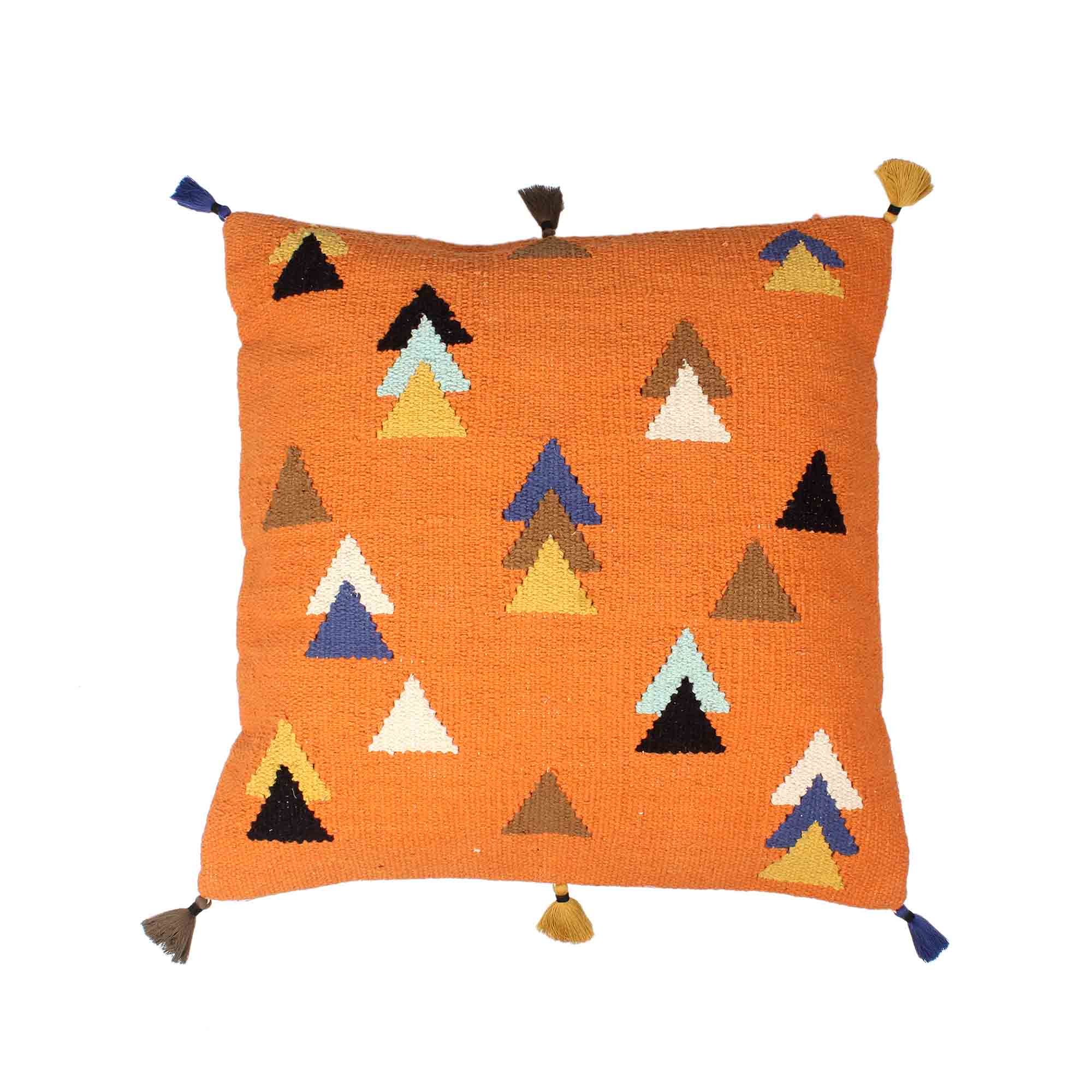 Hand-weaved cotton wool Multi-color Rug with a set of 5 cushion covers