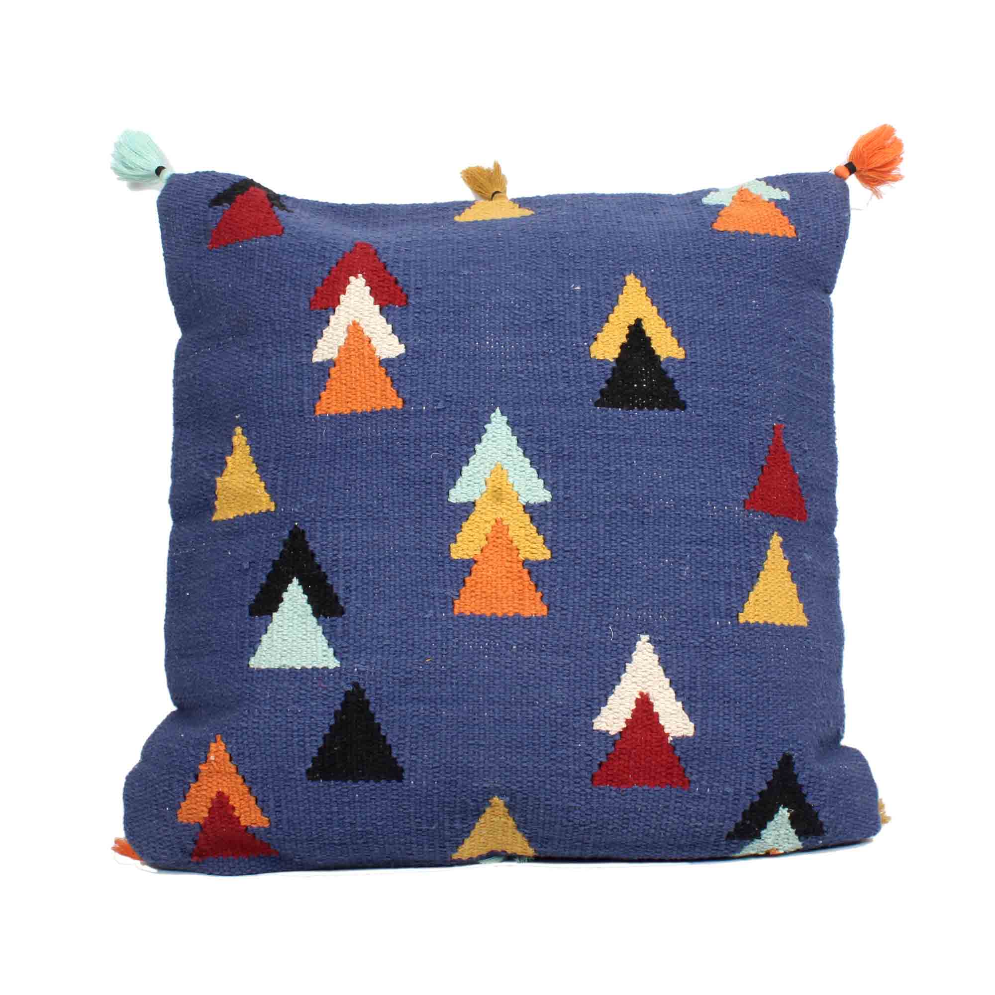 Hand-weaved cotton wool Multi-color Rug with a set of 5 cushion covers