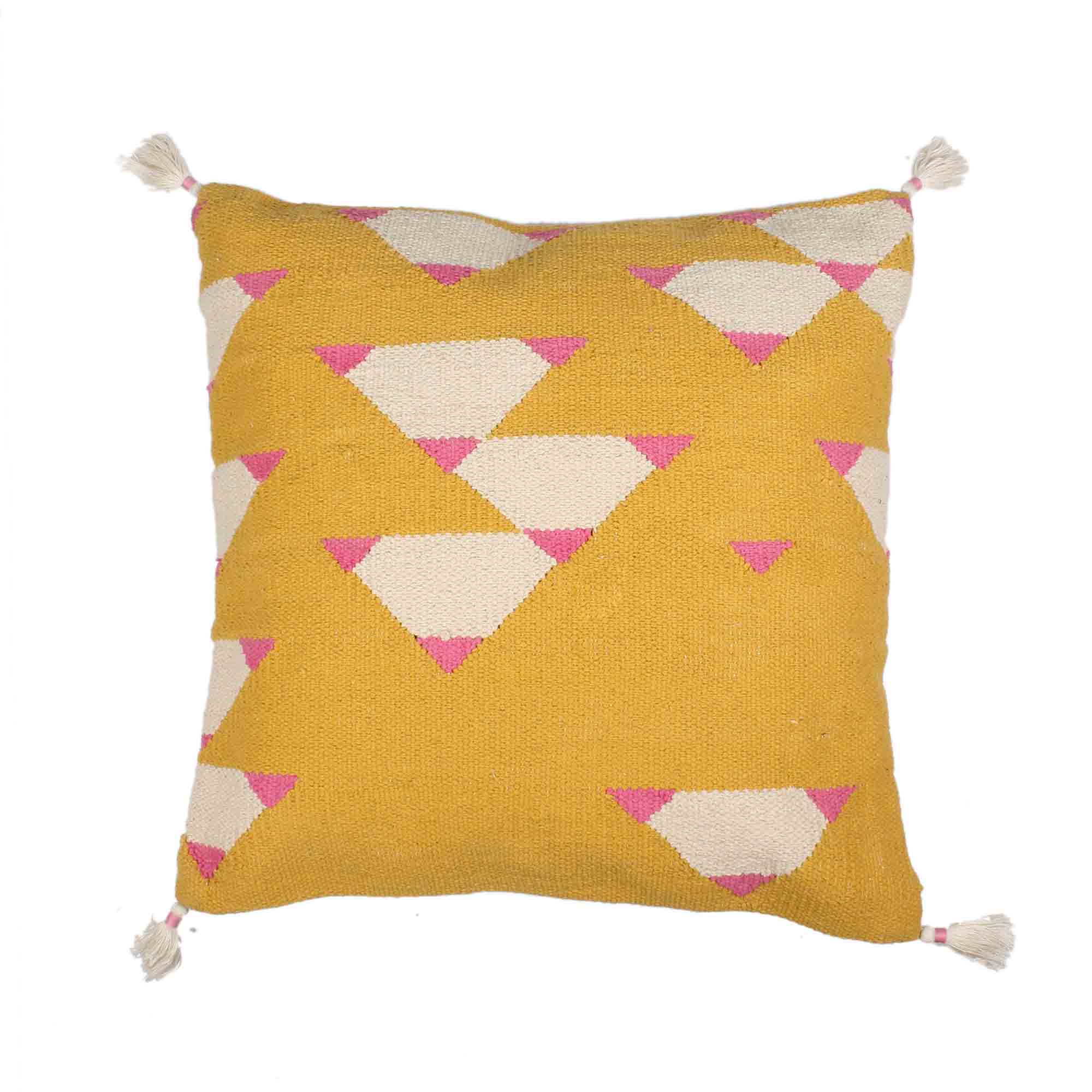 Hand-weaved cotton wool Multi-color Rug with a set of 5 cushion covers