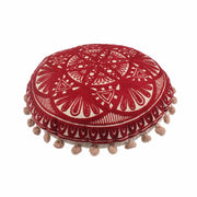 Crimson Embroidery Round Cotton Cushion