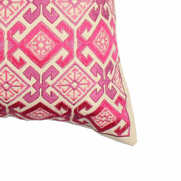 Pink Hand-made Cotton Embroidered Cushion Cover