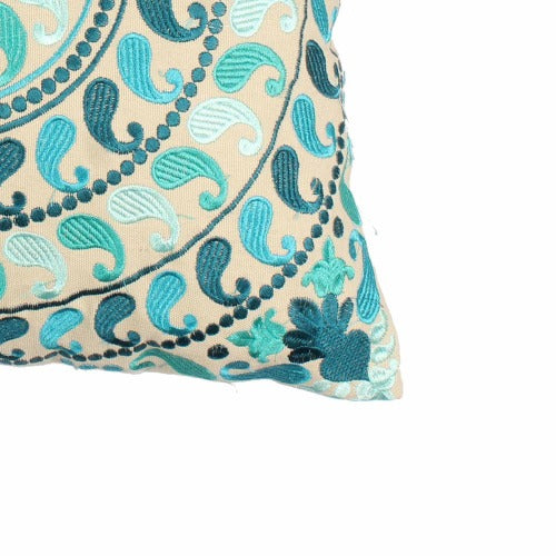 Blue Hand-made Cotton Embroidered Cushion Cover