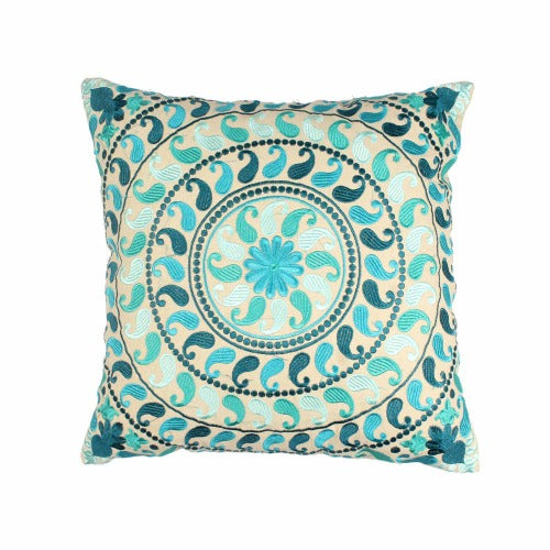 Blue Hand-made Cotton Embroidered Cushion Cover