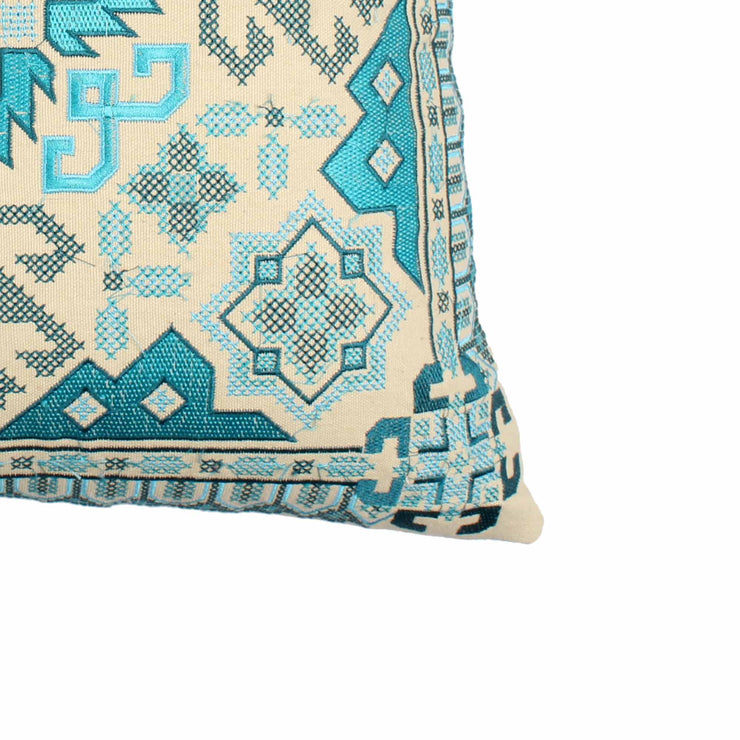 Teal Hand-made Cotton Embroidered Cushion Cover