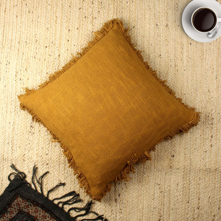 Mustard Ruffles Hand-made Pure Cotton Cushion Cover