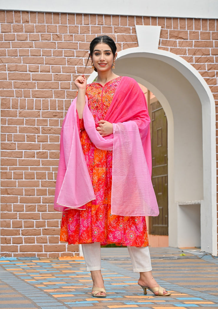 RangDeep Women set Bandhej Tier Dress