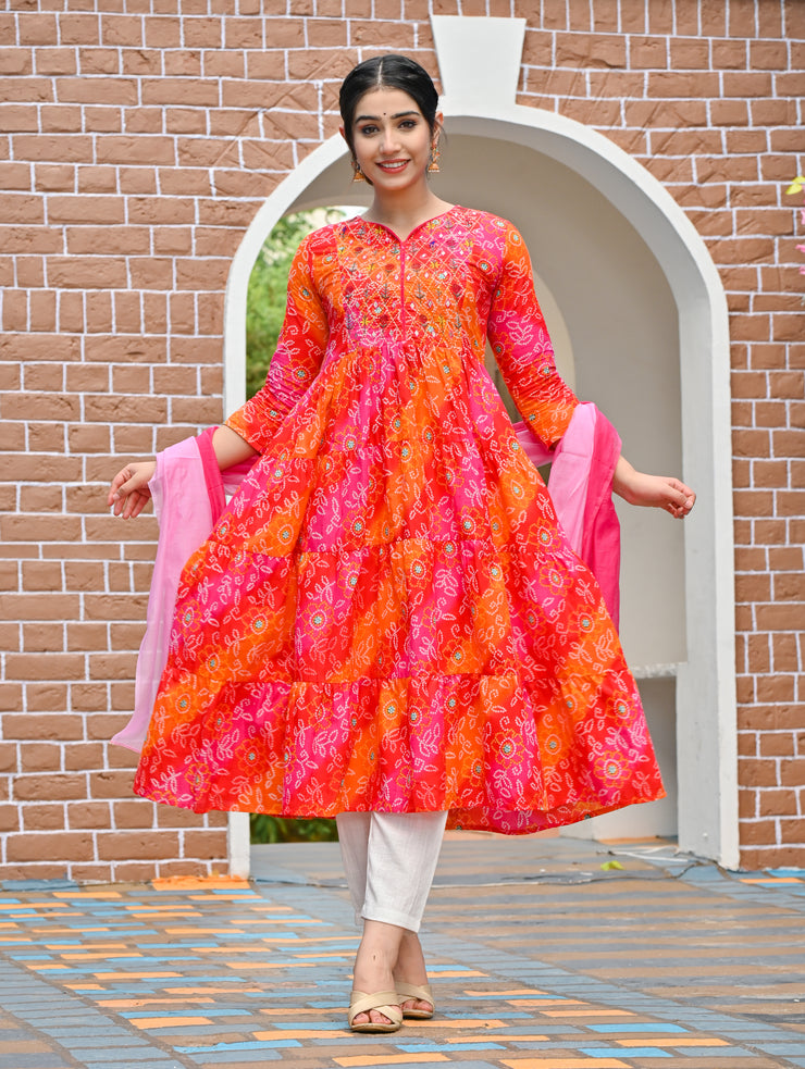 Women Cotton A-line Solid Orange Kurti