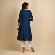 RangDeep Women Rayon Blue Embroidered Straight Kurti