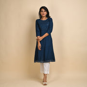 RangDeep Women Rayon Blue Embroidered Straight Kurti