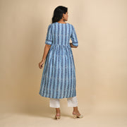 Rangdeep Indigo Stripes Calf length Cotton Kurti