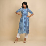 Rangdeep Indigo Stripes Calf length Cotton Kurti