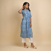 Rangdeep Indigo Stripes Calf length Cotton Kurti