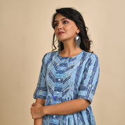 Rangdeep Indigo Stripes Calf length Cotton Kurti