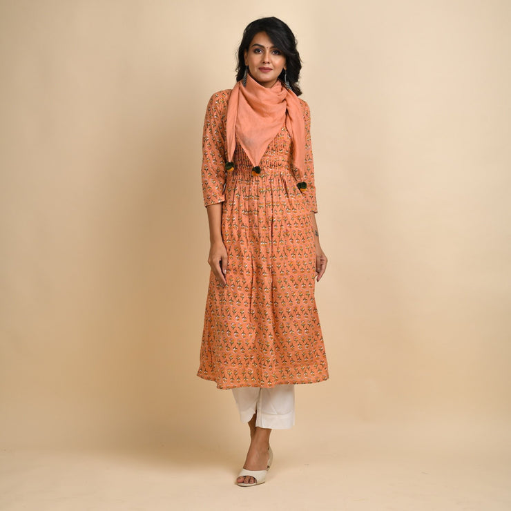 Rang Deep Women Peach cotton Kurta with Scarf