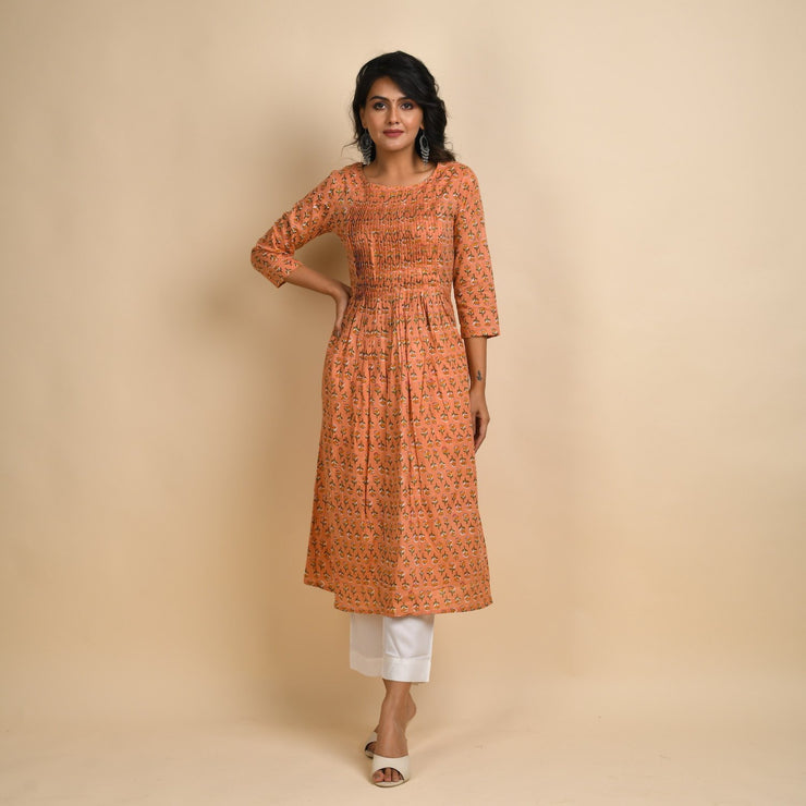 Rang Deep Women Peach cotton Kurta with Scarf