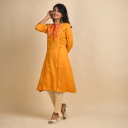 RangDeep Women Rayon Yellow Embroidered Straight Kurti