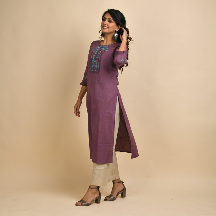 RANGDEEP WOMEN MAUVE EMBROIDERY KURTA