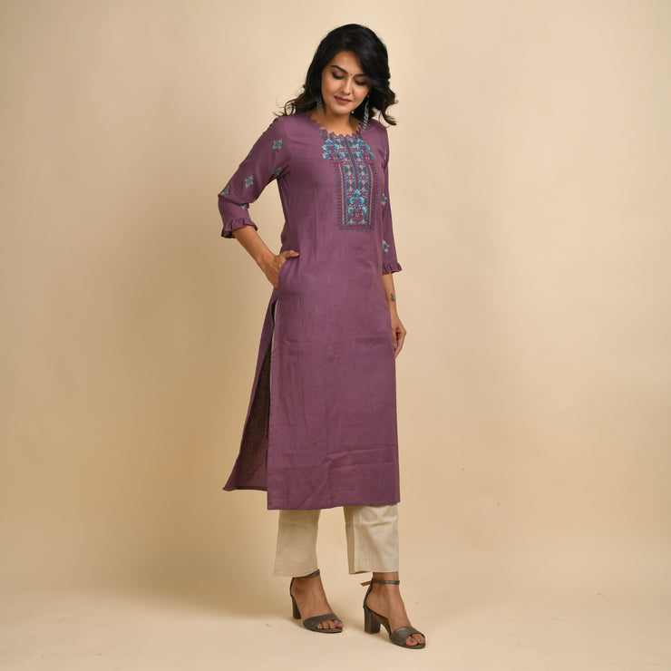 RANGDEEP WOMEN MAUVE EMBROIDERY KURTA