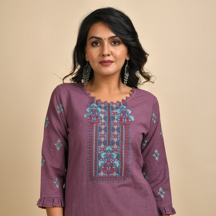 RANGDEEP WOMEN MAUVE EMBROIDERY KURTA