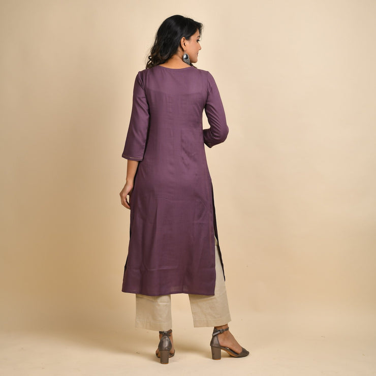 RangDeep Women Rayon Embroidered Mauve Straight Kurti