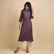 RangDeep Women Rayon Embroidered Mauve Straight Kurti