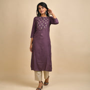 RangDeep Women Rayon Embroidered Mauve Straight Kurti