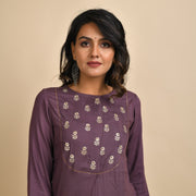 RangDeep Women Rayon Embroidered Mauve Straight Kurti