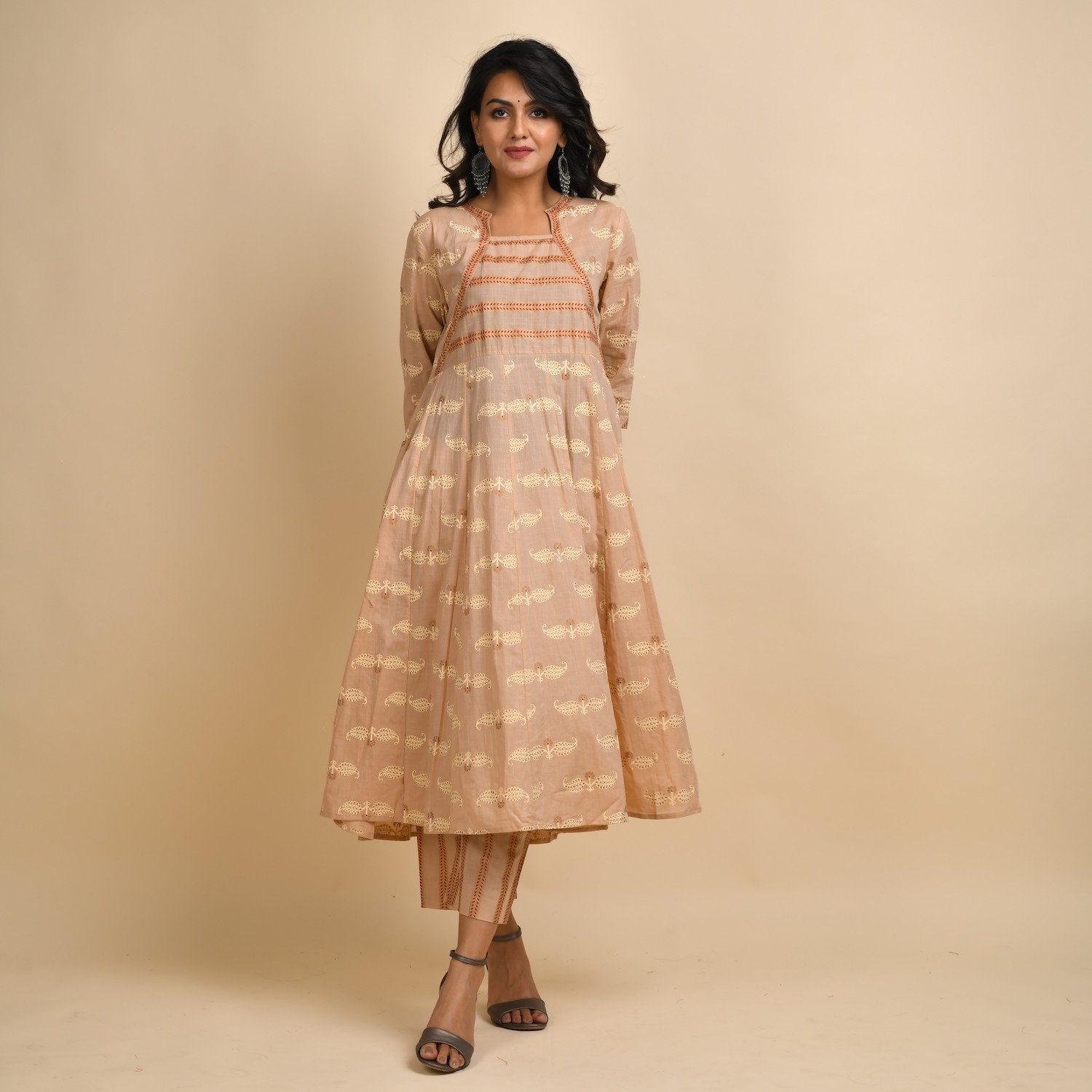 Peach and Cream Anarkali Kurta